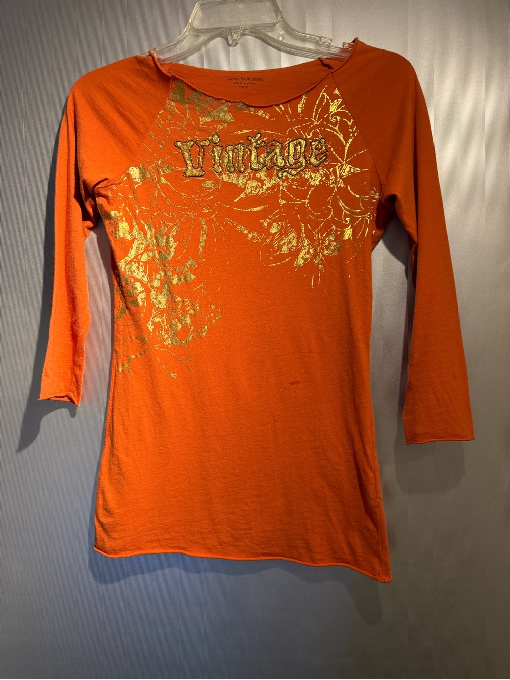 Calvin Klein Orange 3/4 sleeve Women’s Shirt Small
